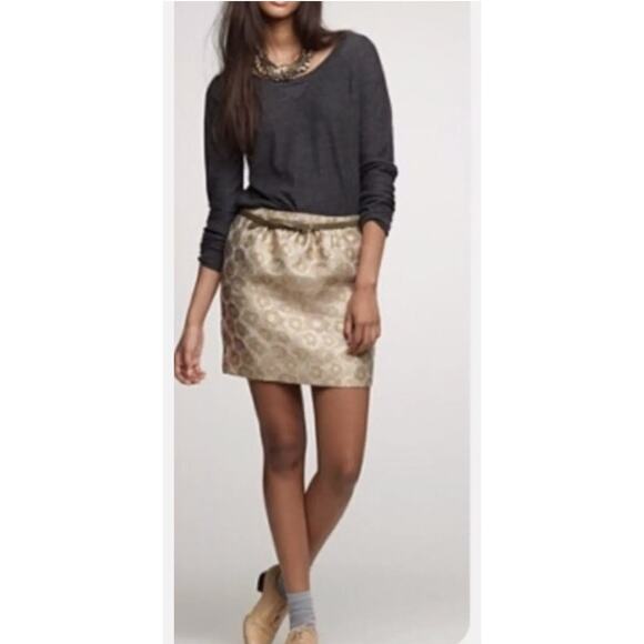 J.Crew Skirt Womens 0 Gold Metallic Jacquard Mini Silk Blend - Picture 4 of 9